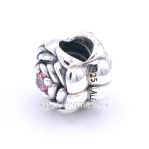 Authentic Pandora Blooming Rose Charm with Salmon Pink Zirconia - Picture 8 of 12